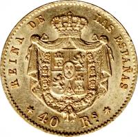reverse of 40 Reales - Isabel II (1864) coin with KM# 618 from Spain.