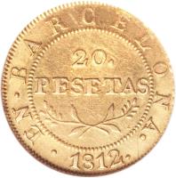 Spain coin 20 Pesetas - Joseph I (1812 - 1814) reverse reverse of 20 Pesetas - Joseph I (1812 - 1814) coin with KM# 76 from Spain.