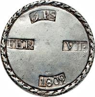 reverse of 5 Pesetas - Fernando VII - Tarragona (1809) coin with KM# 6 from Spain.