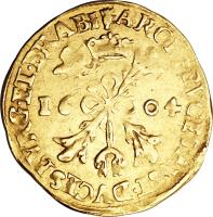 Spanish Netherlands coin 2 Albertin - Alberto & Isabella (1600 - 1609) reverse reverse of 2 Albertin - Alberto & Isabella (1600 - 1609) coin with KM# 10 from Spanish Netherlands.