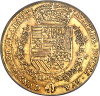 Spanish Netherlands coin 1 Couronne d'Or - Alberto & Isabella (1615 - 1620) reverse reverse of 1 Couronne d'Or - Alberto & Isabella (1615 - 1620) coin with KM# 39 from Spanish Netherlands.