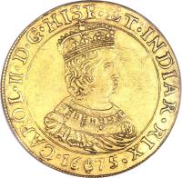 Spanish Netherlands coin 2 Souverain d'Or - Carlos II (1667 - 1694) obverse obverse of 2 Souverain d'Or - Carlos II (1667 - 1694) coin with KM# 82 from Spanish Netherlands.