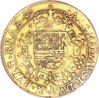 Spanish Netherlands coin 2 Souverain d'Or - Carlos II (1667 - 1694) reverse reverse of 2 Souverain d'Or - Carlos II (1667 - 1694) coin with KM# 82 from Spanish Netherlands.