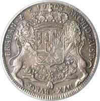 Spanish Netherlands coin 1 Ducaton - Felipe V (1703 - 1705) reverse reverse of 1 Ducaton - Felipe V (1703 - 1705) coin with KM# 131 from Spanish Netherlands.