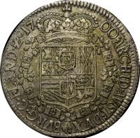 Spanish Netherlands coin 1 Patagon - Carlos II (1694 - 1700) reverse reverse of 1 Patagon - Carlos II (1694 - 1700) coin with KM# 91 from Spanish Netherlands.