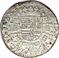 Spanish Netherlands coin 1 Patagon - Carlos II (1666 - 1692) reverse reverse of 1 Patagon - Carlos II (1666 - 1692) coin with KM# 63 from Spanish Netherlands.
