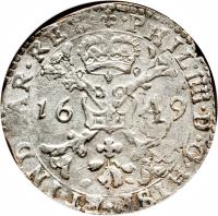Spanish Netherlands coin 1 Patagon - Felipe IV (1622 - 1665) obverse obverse of 1 Patagon - Felipe IV (1622 - 1665) coin with KM# 34 from Spanish Netherlands.