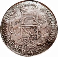 Spanish Netherlands coin 1 Ducaton - Felipe IV (1622 - 1636) reverse reverse of 1 Ducaton - Felipe IV (1622 - 1636) coin with KM# 35 from Spanish Netherlands.
