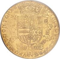 Spanish Netherlands coin 2 Souverain d'Or - Alberto & Isabella (1599 - 1621) reverse reverse of 2 Souverain d'Or - Alberto & Isabella (1599 - 1621) coin with KM# 23 from Spanish Netherlands.