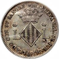 Spanish States coin 2 Reales - Fernando VII - Valencia Loyalty - Valencia (1809) reverse reverse of 2 Reales - Fernando VII - Valencia Loyalty - Valencia (1809) coin with KM# 80 from Spanish States. Inscription: RENUEVA VAL. SU JURAM. SELLADO CON SU SANGRE.*