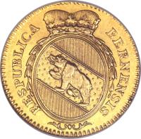 Swiss cantons coin 1 Duplone (1796) obverse obverse of 1 Duplone (1796) coin with KM# 152 from Swiss cantons. Inscription: RESPUBLICA BERNENSIS