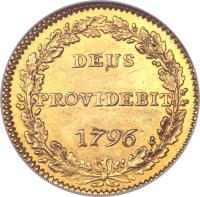 Swiss cantons coin 1 Duplone (1796) reverse reverse of 1 Duplone (1796) coin with KM# 152 from Swiss cantons. Inscription: DEUS PROVIDEBIT 1796