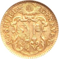 Swiss cantons coin 1 Pistole (1752 - 1770) obverse obverse of 1 Pistole (1752 - 1770) coin with KM# 77 from Swiss cantons. Inscription: RESPUBL · GENEVEN · IHΣ