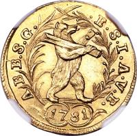 Swiss cantons coin 1 Ducat - Beda Angehrn (1781) reverse reverse of 1 Ducat - Beda Angehrn (1781) coin with KM# 38 from Swiss cantons. Inscription: ABB.S.G. E.S.I.A.V.E. 1781