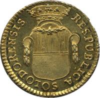 Swiss cantons coin 1/2 Duplone (1796) obverse obverse of 1/2 Duplone (1796) coin with KM# 59 from Swiss cantons. Inscription: RESPUBLICA SOLODORNENSIS