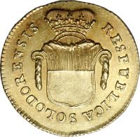 Swiss cantons coin 1 Duplone (1796 - 1798) obverse obverse of 1 Duplone (1796 - 1798) coin with KM# 60 from Swiss cantons. Inscription: RESPUBLICA SOLODORNENSIS