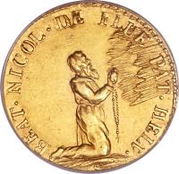 Swiss cantons coin 1 Ducat (1787) reverse reverse of 1 Ducat (1787) coin with KM# 46 from Swiss cantons. Inscription: BEAT · NICOL · DE FLUE PAT · HELV ·