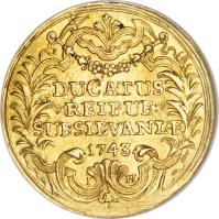 Swiss cantons coin 1 Ducat (1743) obverse obverse of 1 Ducat (1743) coin with KM# 33 from Swiss cantons. Inscription: DUCATUS REIPUB: SUBSILVANIÆ 1743 I H