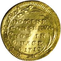 Swiss cantons coin 1/2 Ducat (1718 - 1767) reverse reverse of 1/2 Ducat (1718 - 1767) coin with KM# 139 from Swiss cantons. Inscription: DOMINE CONSERVA NOS IN PACE 1712