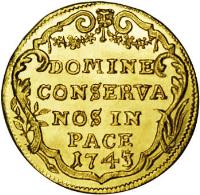 Swiss cantons coin 1 Ducat (1718 - 1767) reverse reverse of 1 Ducat (1718 - 1767) coin with KM# 140 from Swiss cantons. Inscription: DOMINE CONSERVA NOS IN PACE 1743