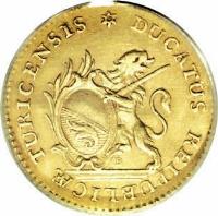 Swiss cantons coin 1 Ducat (1810) obverse obverse of 1 Ducat (1810) coin with KM# A185 from Swiss cantons. Inscription: DUCATUS REIPUBLICAE TURICENSIS