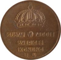 obverse of 2 Öre - Gustaf VI Adolf (1952 - 1971) coin with KM# 821 from Sweden. Inscription: GUSTAF VI ADOLF SVERIGES KONUNG TS
