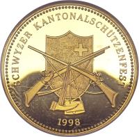 obverse of 500 Francs - Shooting Festival (1998) coin with X# S53 from Switzerland. Inscription: SCHWYZER KANTONALSCHÜTZENFEST 1998