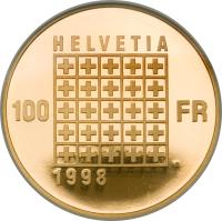 Switzerland coin 100 Francs - Helvetic Republic (1998) reverse reverse of 100 Francs - Helvetic Republic (1998) coin with KM# 81 from Switzerland.