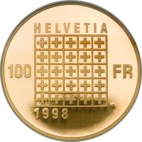 reverse of 100 Francs - Helvetic Republic (1998) coin with KM# 81 from Switzerland.