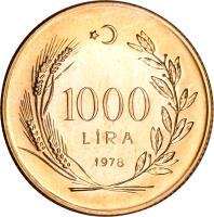reverse of 1000 Lira (1978) coin with KM# 922 from Turkey.