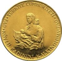 obverse of 1000 Lira - FAO (1979) coin with KM# 932 from Turkey. Inscription: TÜRKİYE CUMHURİYETİ FAO ◦ KÖYLÜ KADININI KALKINDIRMA ◦ FAO