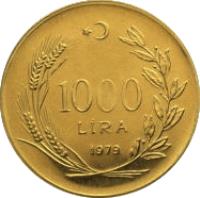 Turkey coin 1000 Lira - FAO (1979) reverse reverse of 1000 Lira - FAO (1979) coin with KM# 932 from Turkey. Inscription: 1000 LİRA 1979