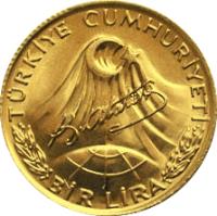 obverse of 1 Lira - Atatürk (1981) coin with KM# 942a from Turkey. Inscription: TÜRKİYE CUMHURİYETİ BİR LİRA