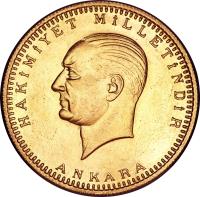 obverse of 500 Kuruş (1923) coin with KM# 859 from Turkey.