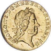 United Kingdom coin 1/4 Guinea - George I (1718) obverse obverse of 1/4 Guinea - George I (1718) coin with KM# 555 from United Kingdom. Inscription: GEORGIVS · D:G · M · BR · FR:E:T:HIB · REX · F · D ·