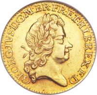 United Kingdom coin 1 Guinea - George I - Older laureate head (1723 - 1727) obverse obverse of 1 Guinea - George I - Older laureate head (1723 - 1727) coin with KM# 559 from United Kingdom. Inscription: GEORGIVS · D:G · M · BR · FR · ET · HIB · REX · F · D ·