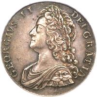 United Kingdom coin 1 Crown - George II (1732 - 1741) obverse obverse of 1 Crown - George II (1732 - 1741) coin with KM# 575 from United Kingdom. Inscription: GEORGIVS · II · DEI · GRATIA ·