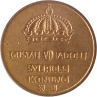 Sweden coin 1 Öre - Gustaf VI Adolf (1952 - 1971) obverse obverse of 1 Öre - Gustaf VI Adolf (1952 - 1971) coin with KM# 820 from Sweden. Inscription: GUSTAF VI ADOLF SVERIGES KONUNG U