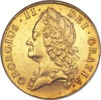United Kingdom coin 2 Guineas - George II - Intermediate head (1739 - 1740) obverse obverse of 2 Guineas - George II - Intermediate head (1739 - 1740) coin with KM# 578 from United Kingdom. Inscription: GEORGIUS · II · DEI · GRATIA ·