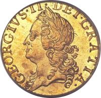 United Kingdom coin 1/2 Guinea - George II (1747 - 1760) obverse obverse of 1/2 Guinea - George II (1747 - 1760) coin with KM# 587 from United Kingdom. Inscription: GEORGIUS · II · DEI · GRATIA ·