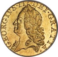 United Kingdom coin 1 Guinea - George II - Older head (1747 - 1760) obverse obverse of 1 Guinea - George II - Older head (1747 - 1760) coin with KM# 588 from United Kingdom. Inscription: GEORGIUS · II · DEI · GRATIA ·