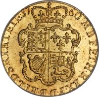 United Kingdom coin 1 Guinea - George II - Older head (1747 - 1760) reverse reverse of 1 Guinea - George II - Older head (1747 - 1760) coin with KM# 588 from United Kingdom. Inscription: M · B · F · ET · H · REX · F · D · B · ET · L · D · S · R · I · A · T · ET · E · 17 60 ·