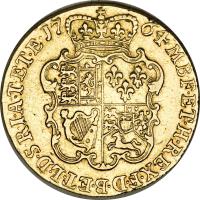 United Kingdom coin 1 Guinea - George III (1763 - 1764) reverse reverse of 1 Guinea - George III (1763 - 1764) coin with KM# 598 from United Kingdom. Inscription: M · B · F · ET · H · REX · F · D · B · ET · L · D · S · R · I · A · T · ET · E · 17 64 ·