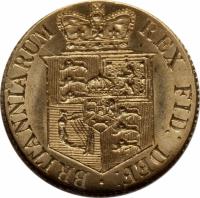 United Kingdom coin 1/2 Sovereign - George III (1817 - 1820) reverse reverse of 1/2 Sovereign - George III (1817 - 1820) coin with KM# 673 from United Kingdom. Inscription: · BRITANNIARUM REX FID: DEF: