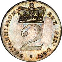 reverse of 2 Pence - George III - Maundy Coinage (1817 - 1820) coin with KM# 669 from United Kingdom. Inscription: BRITANNIARUM REX FID: DEF: * 2
