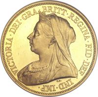 United Kingdom coin 5 Pounds - Victoria - 3'rd Portrait (1893) obverse obverse of 5 Pounds - Victoria - 3'rd Portrait (1893) coin with KM# 787 from United Kingdom. Inscription: VICTORIA · DEI · GRA · BRITT · REGINA · FID · DEF · IND · IMP