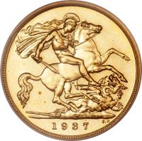 United Kingdom coin 1/2 Sovereign - George VI (1937) reverse reverse of 1/2 Sovereign - George VI (1937) coin with KM# 858 from United Kingdom. Inscription: 1937 B.P.