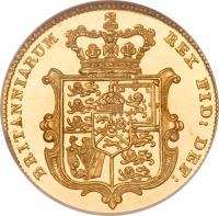 United Kingdom coin 1/2 Sovereign - George IV (1826 - 1828) reverse reverse of 1/2 Sovereign - George IV (1826 - 1828) coin with KM# 700 from United Kingdom. Inscription: BRITANNIARUM REX FID: DEF: