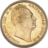 United Kingdom coin 1/2 Sovereign - William IV - Smaller (1834) obverse obverse of 1/2 Sovereign - William IV - Smaller (1834) coin with KM# 720 from United Kingdom. Inscription: GULIELMUS IIII D:G: BRITANNIAR: REX F:D: