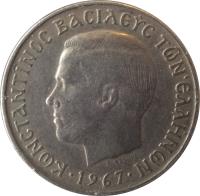 obverse of 2 Drachmai - Constantin II (1966 - 1970) coin with KM# 90 from Greece. Inscription: ΚΩΝΣΤΑΝΤΙΝΟΣ ΒΑΣΙΛΕΥΣ ΤΩΝ ΕΛΛΗΝΩΝ · 1970 ·